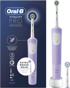 Oral-B Vitality Pro electric toothbrush in lavender with extra brush head.