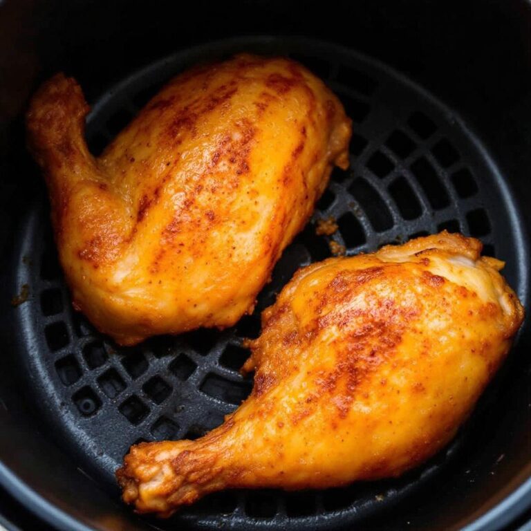 Crispy air-fried chicken legs with golden skin.